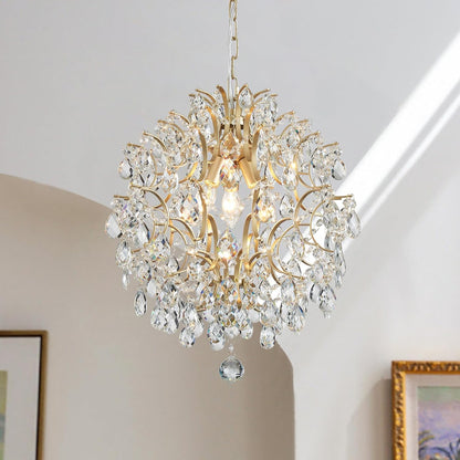 Gold Modern Pendant Chandelier Crystal Raindrop Lighting Ceiling Light Fixture Lamp for Dining Room Bathroom Bedroom Livingroom Entryway 1 E26 Bulbs Required D13 in X H16 In