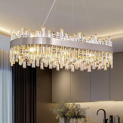 Gold 2-Tier Rectangular Crystal Chandelier 16L