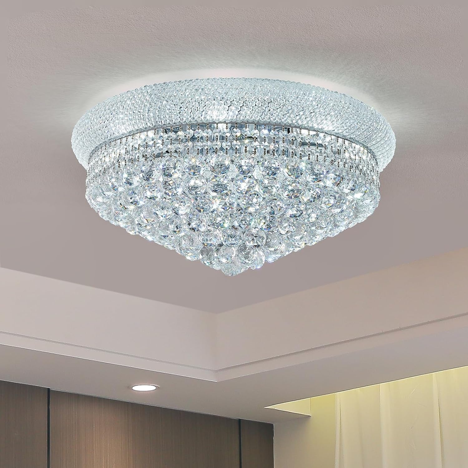 12-Light Crystal Flush Mount Chandelier Ceiling Light Fixture for Living Room Dining Room Bedroom Foyer Entryway Hallway Closet Bathroom (Gold D24)