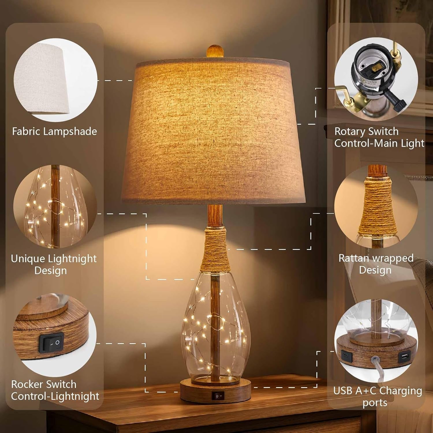 23" USB Table Lamp Set of 2 – Modern Farmhouse