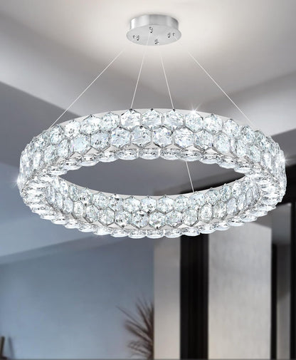 Modern 2-Ring Gold Crystal LED Chandelier