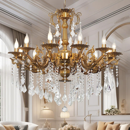 Vintage 12-Light Crystal Candle Chandelier 34"
