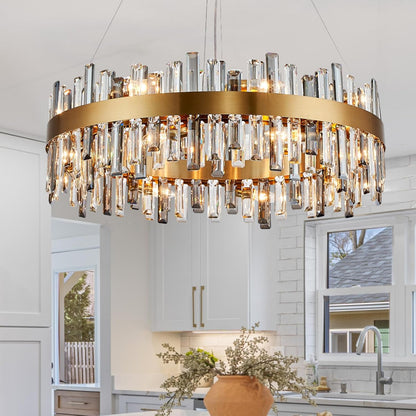 Gold 2-Tier Rectangular Crystal Chandelier 16L