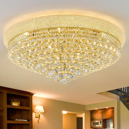 12-Light Crystal Flush Mount Chandelier Ceiling Light Fixture for Living Room Dining Room Bedroom Foyer Entryway Hallway Closet Bathroom (Gold D24)