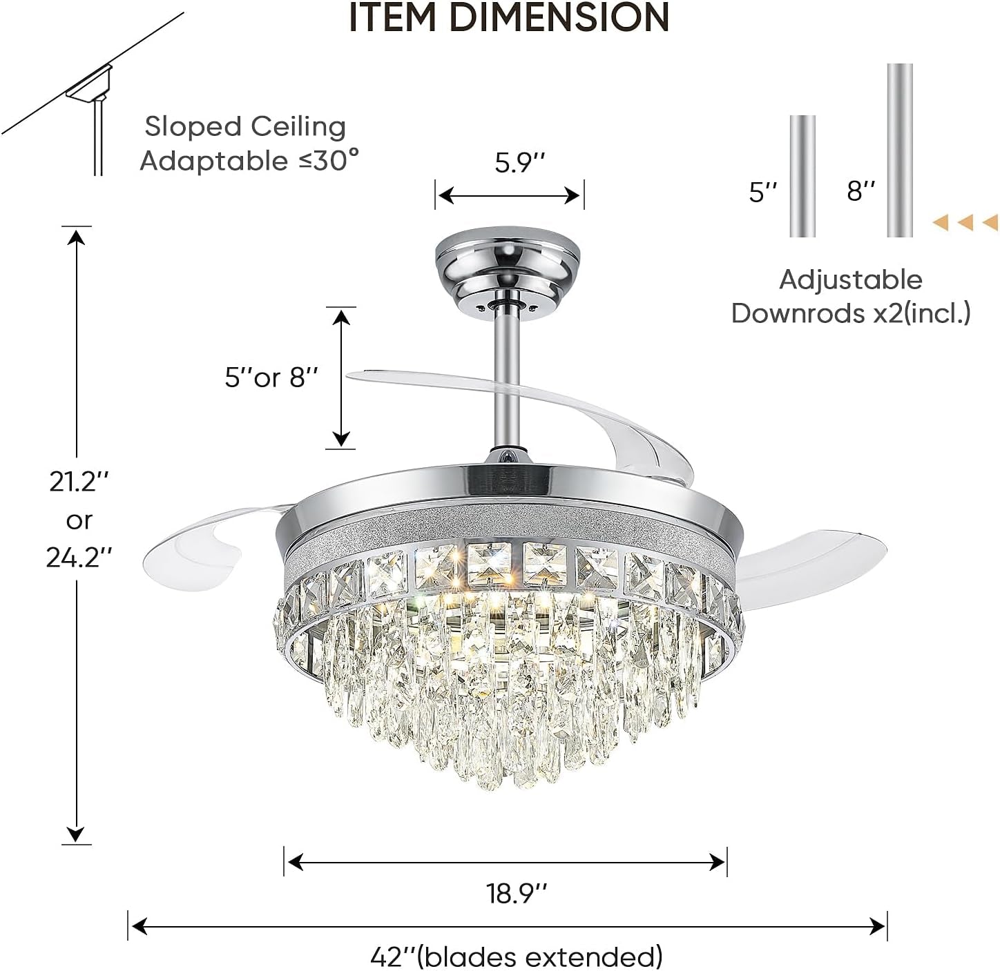42" Crystal LED Fandelier Ceiling Fan Light