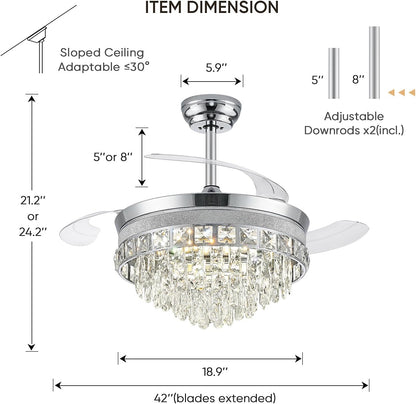 42" Crystal LED Fandelier Ceiling Fan Light