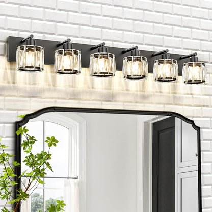 4-Light Matte Black Crystal Bathroom Vanity Light