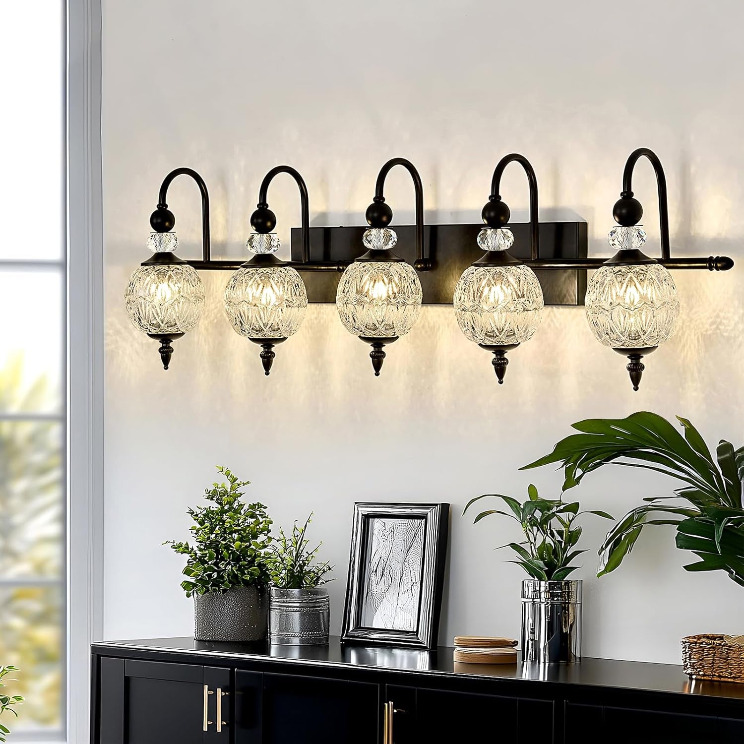2-Light Gold Vintage Glass Globe Bathroom Vanity Light