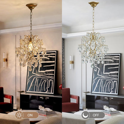 Gold Modern Pendant Chandelier Crystal Raindrop Lighting Ceiling Light Fixture Lamp for Dining Room Bathroom Bedroom Livingroom Entryway 1 E26 Bulbs Required D13 in X H16 In