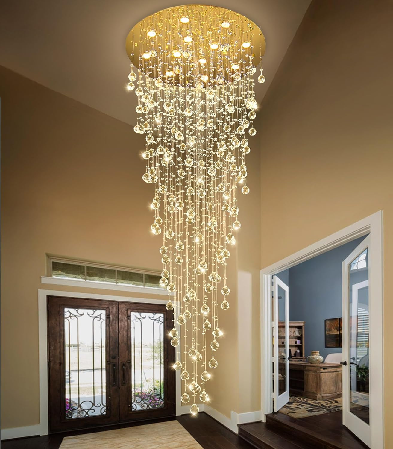 98" Gold Modern Crystal Raindrop Chandelier