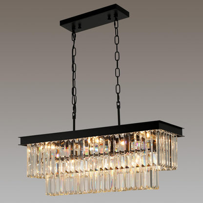 11-Light Black Crystal Rectangle Pendant Chandelier