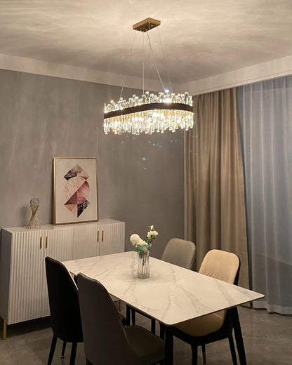 Gold 2-Tier Rectangular Crystal Chandelier 16L