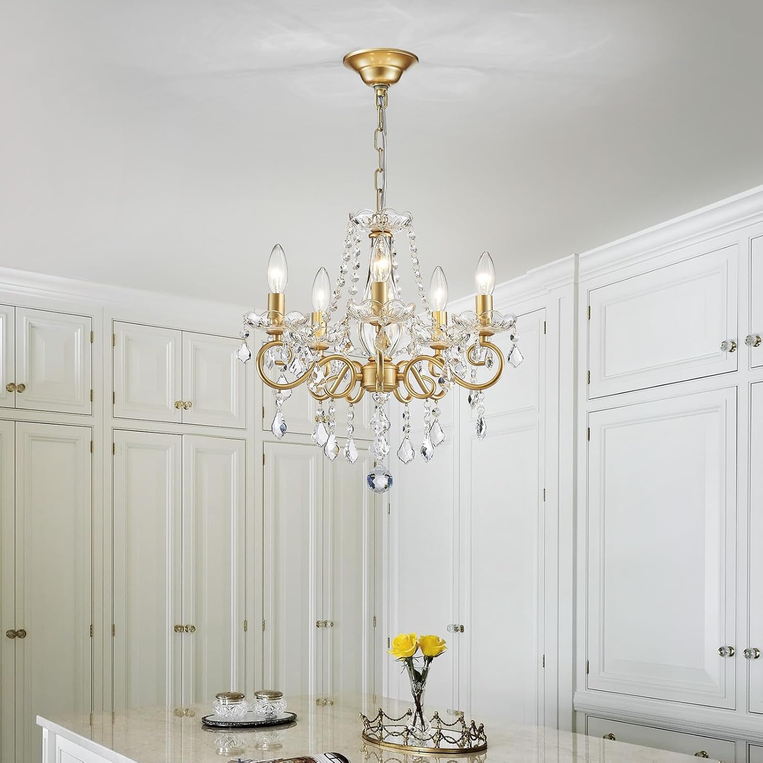 Mini Gold Crystal Chandelier – 5-Light, K9