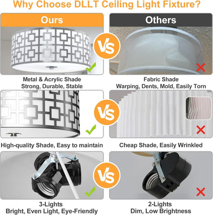 DLLT 3-Light Flush Mount Ceiling Light – Brushed Nickel Finish
