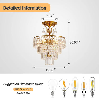 5-Light Gold Crystal Chandelier Fixture
