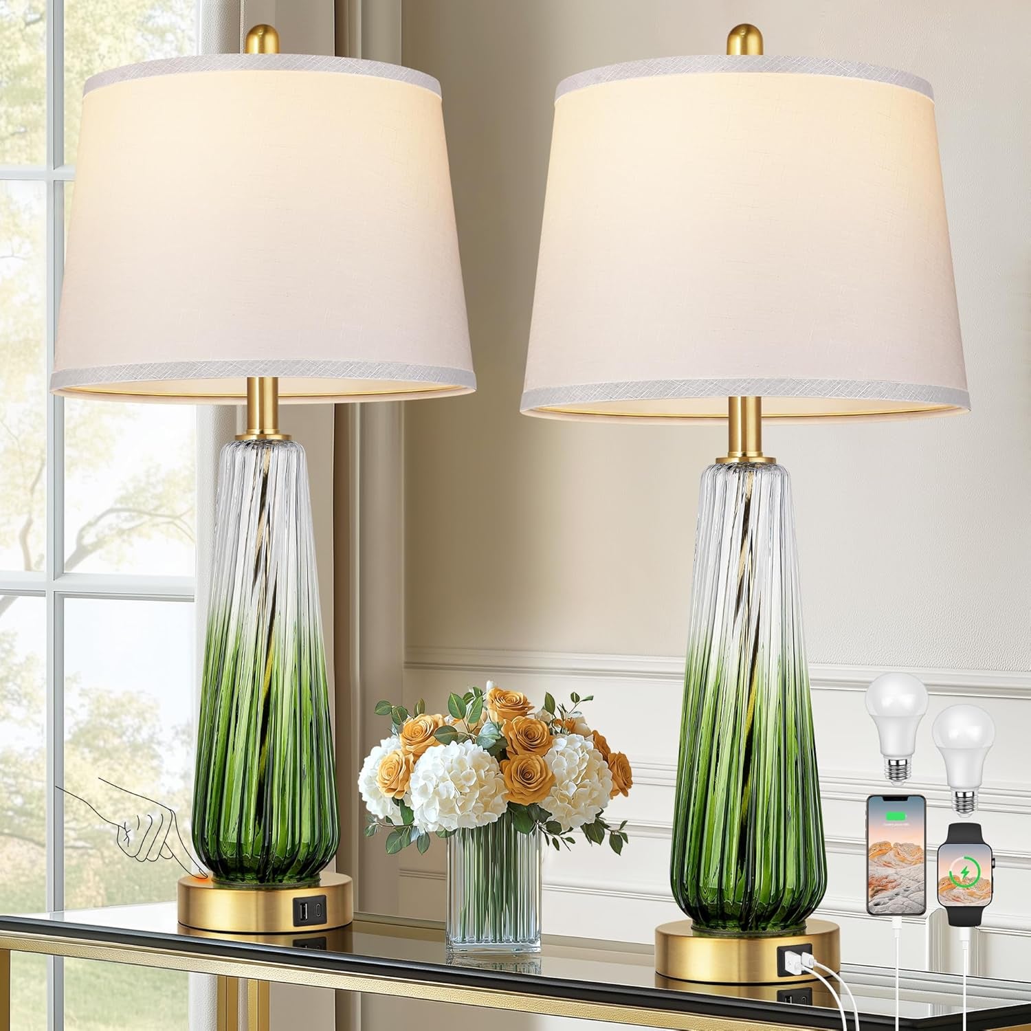 Modern Glass Touch Table Lamps Set of 2