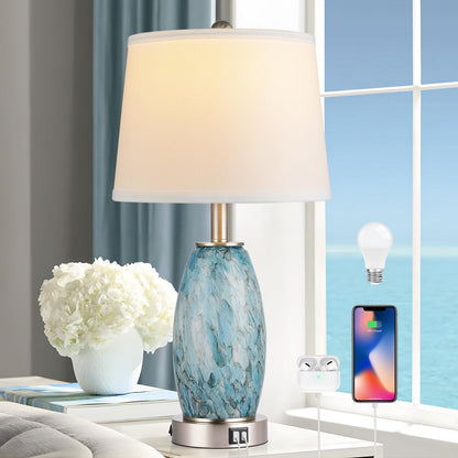 Coastal Glass Table Lamp Set of 2 – USB Ports