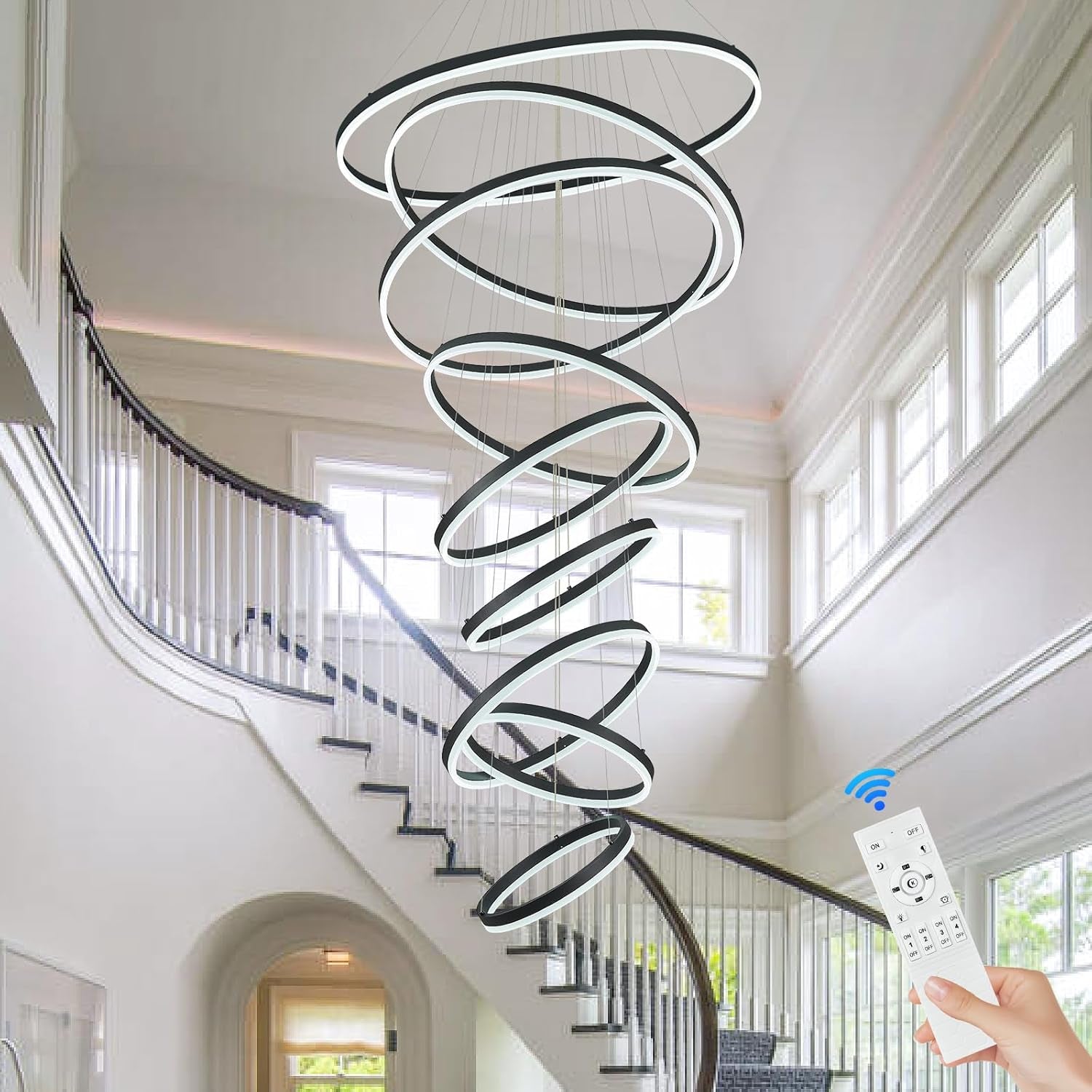 9-Ring Modern LED Dimmable Foyer Chandelier