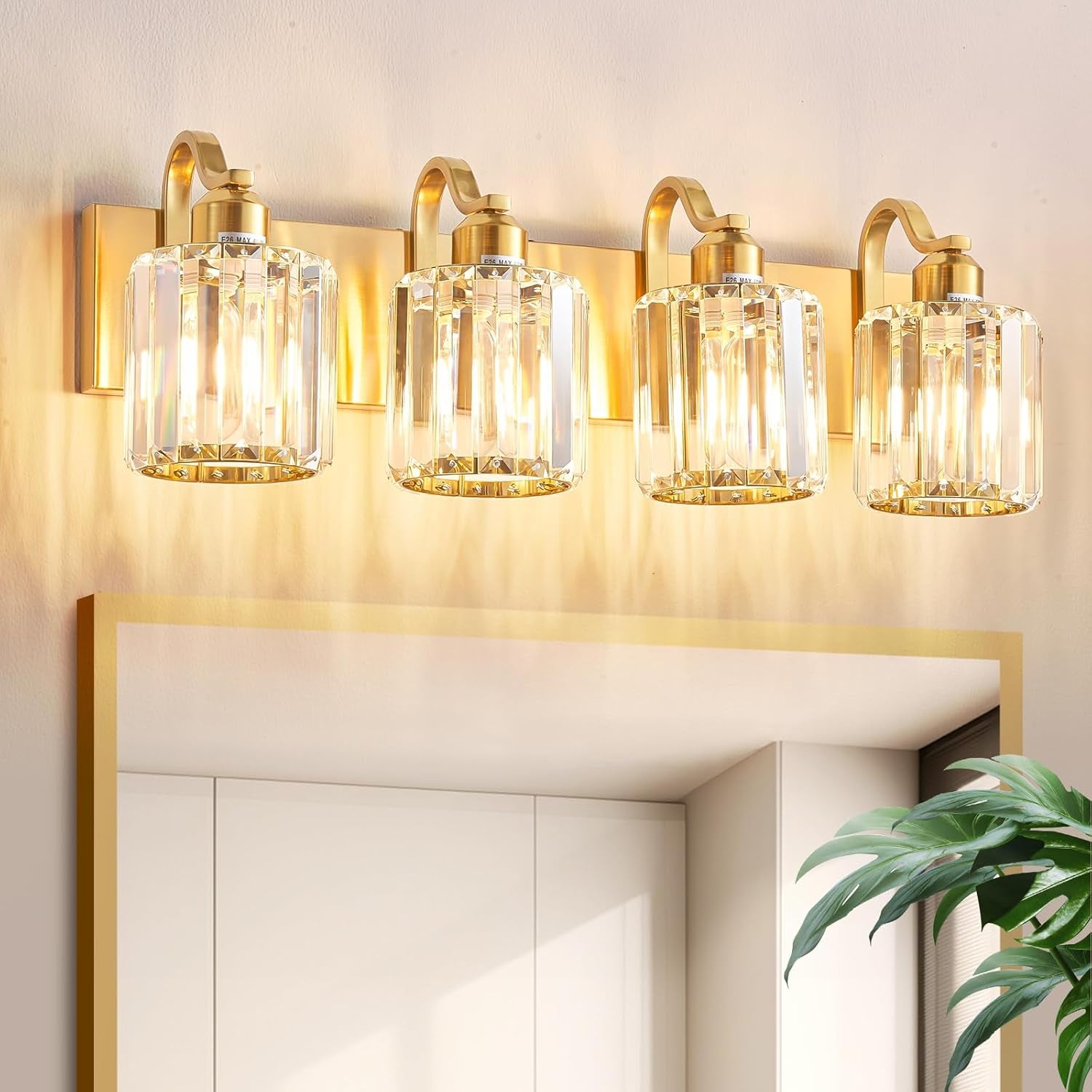 6-Light Brushed Nickel Crystal Bathroom Vanity Light