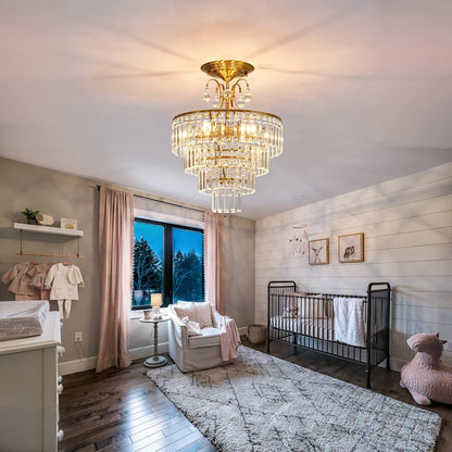 5-Light Gold Crystal Chandelier Fixture