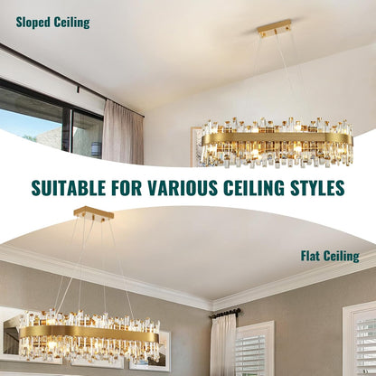 Gold 2-Tier Rectangular Crystal Chandelier 16L