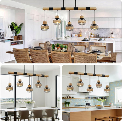 Farmhouse 5-Light Wood & Wicker Pendant Chandelier
