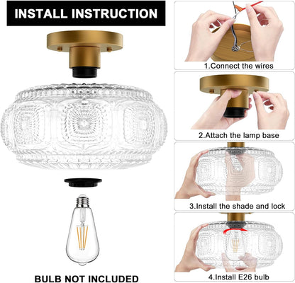 Gold Semi Flush Mount Light – Vintage Glass