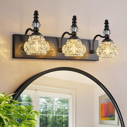 3-Light Black Crystal Bathroom Vanity Light