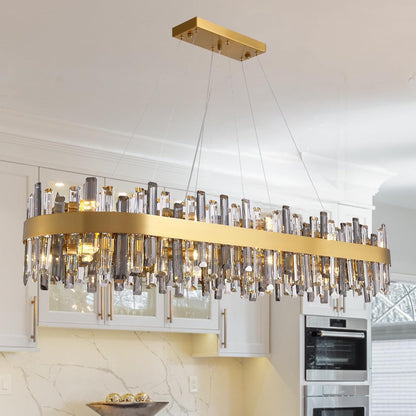 Gold 2-Tier Rectangular Crystal Chandelier 16L
