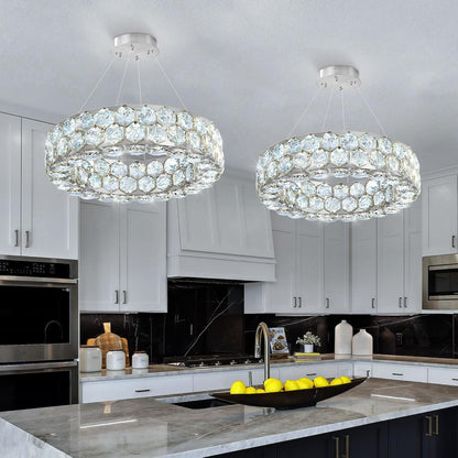 Modern 2-Ring Gold Crystal LED Chandelier