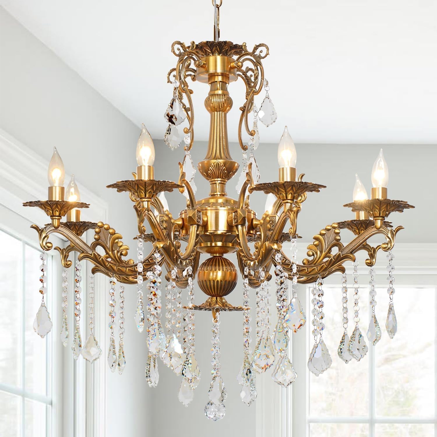 Vintage 12-Light Crystal Candle Chandelier 34"
