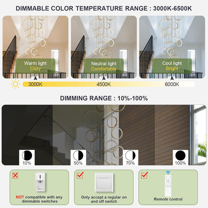 20-Ring Modern LED Gold Foyer Chandelier