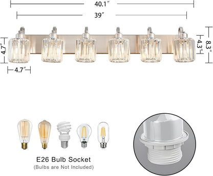 6-Light Brushed Nickel Crystal Bathroom Vanity Light