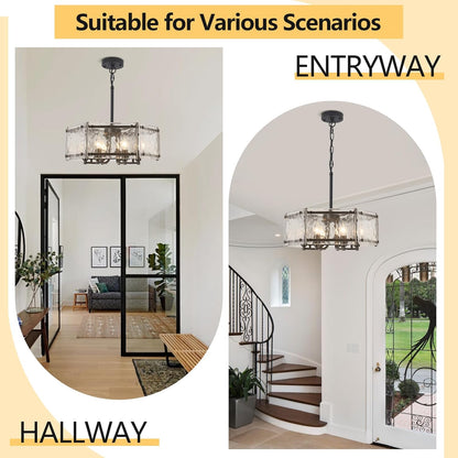 18.7" 6-Light Modern Black Glass Drum Chandelier