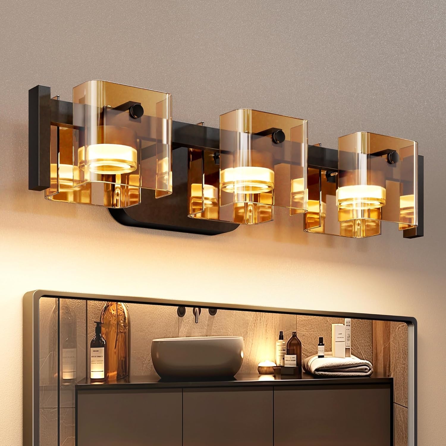 3-Light Modern LED Bathroom Vanity Light, Ash Gray
