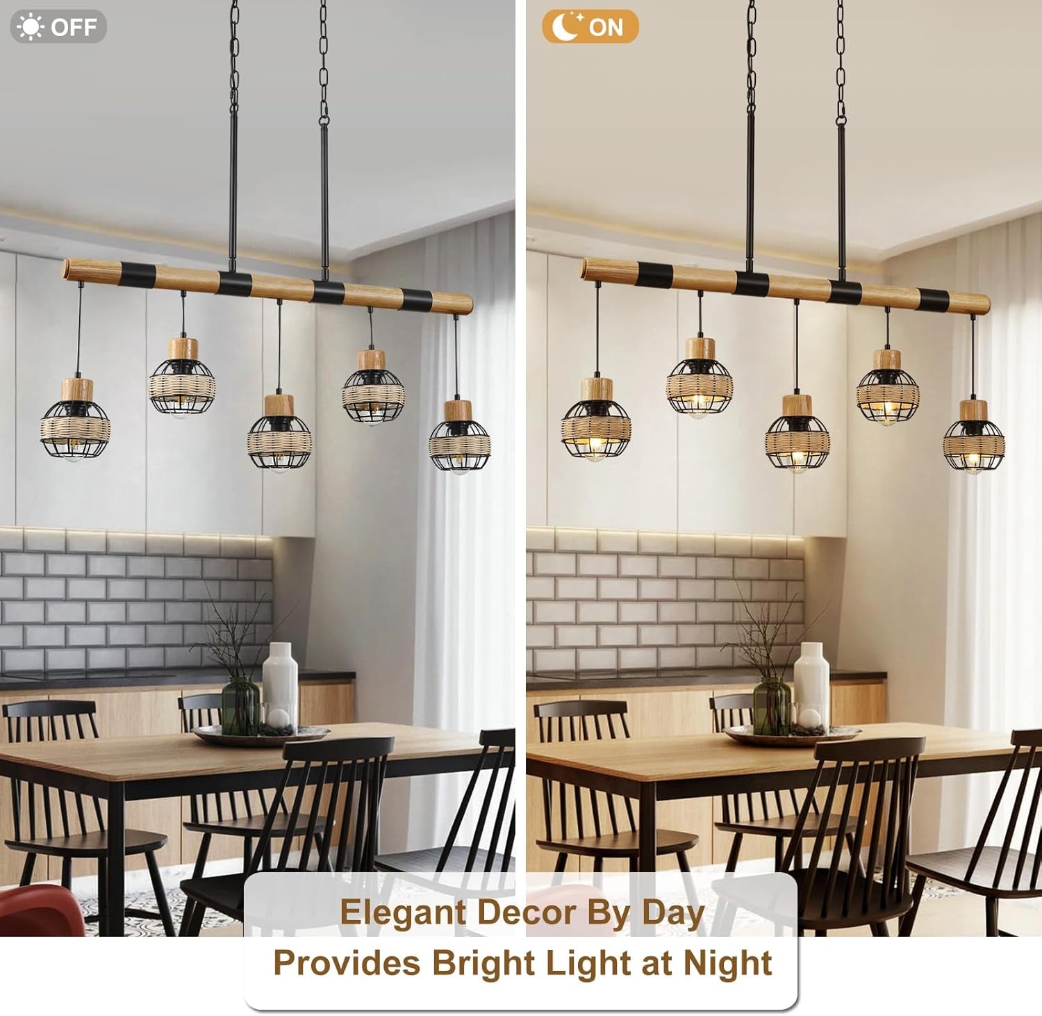 Farmhouse 5-Light Wood & Wicker Pendant Chandelier