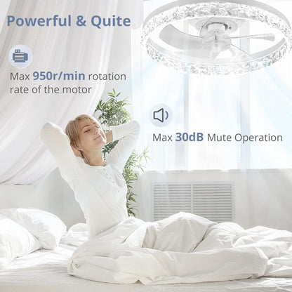 20" Modern Ceiling Fan with Lights and Remote – White
