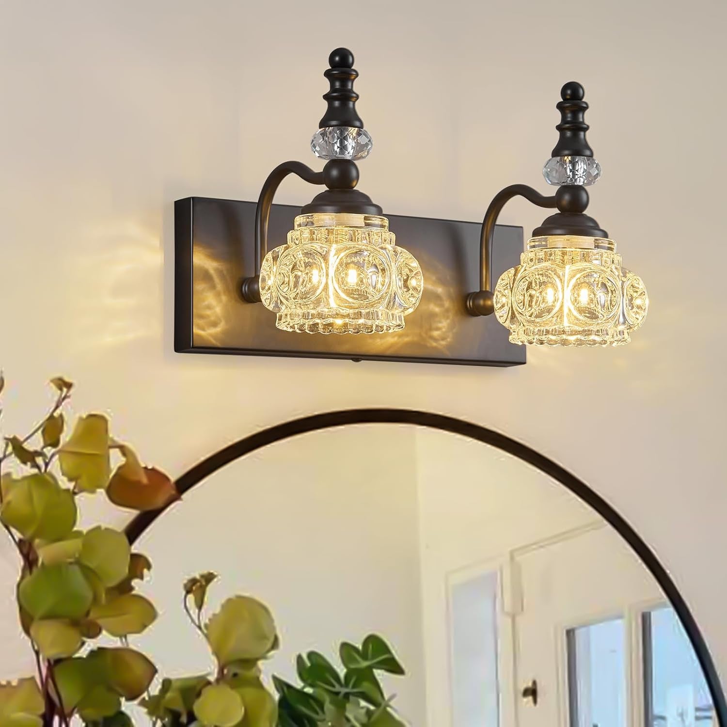 3-Light Black Crystal Bathroom Vanity Light