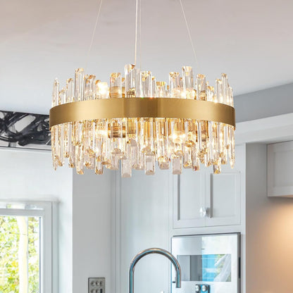 Gold 2-Tier Rectangular Crystal Chandelier 16L