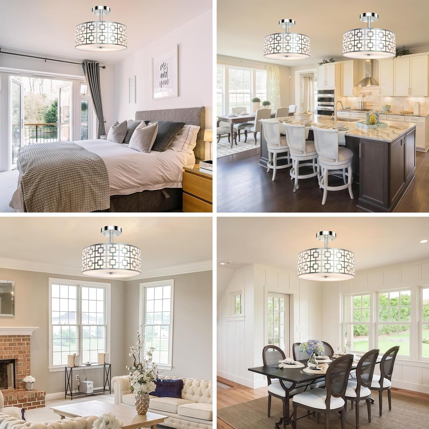 DLLT 3-Light Flush Mount Ceiling Light – Brushed Nickel Finish