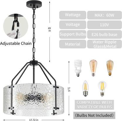 Glass Drum Chandelier for Dining Room 18'' Entryway Light Fixture 4-Light Kitchen Chandeliers over Table Bedroom Light Fixture for Living Room Hallway Foyer Kitchen