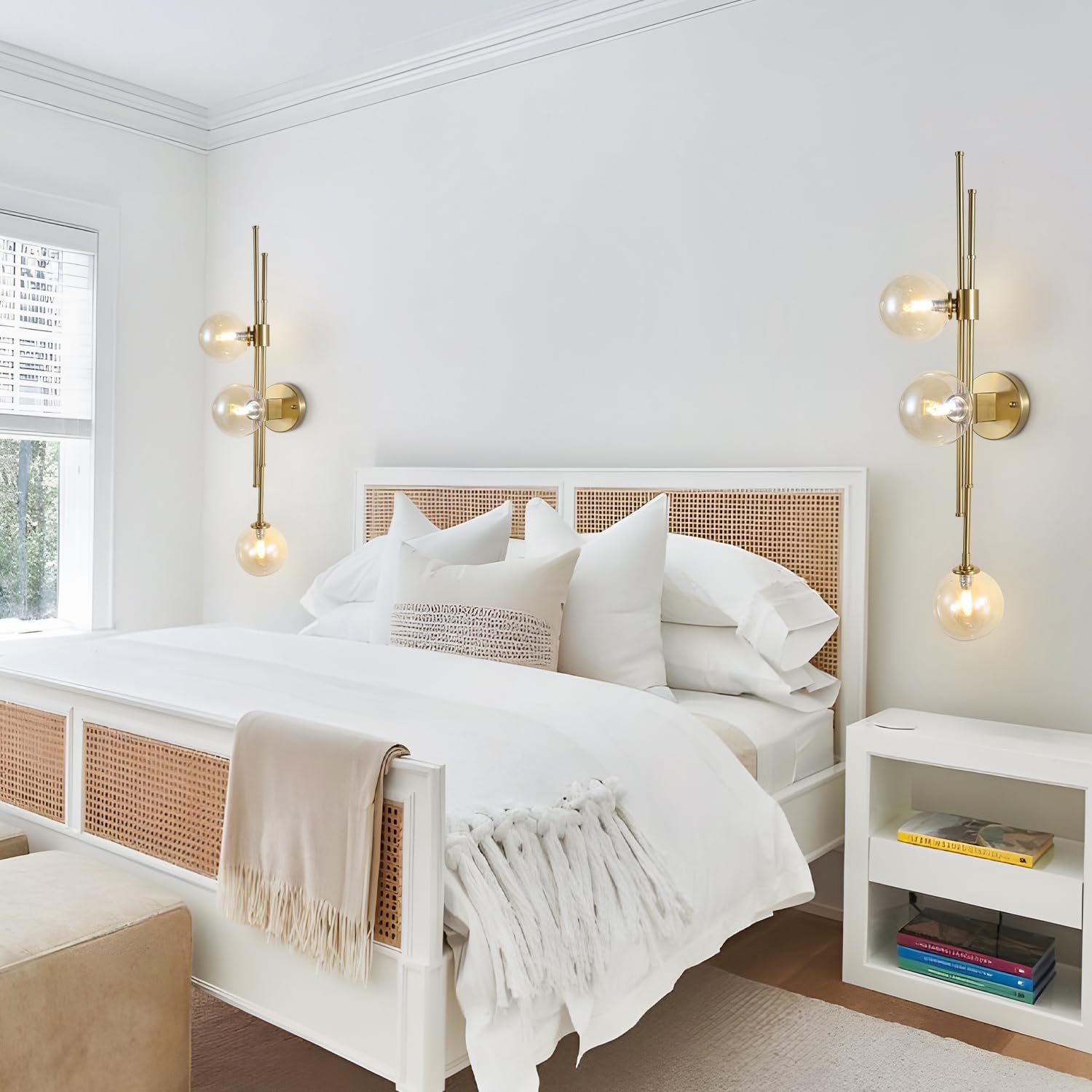 3-Light Amber Globe Wall Sconce Fixture