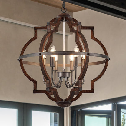 Rustic Farmhouse Globe Wood Chandelier