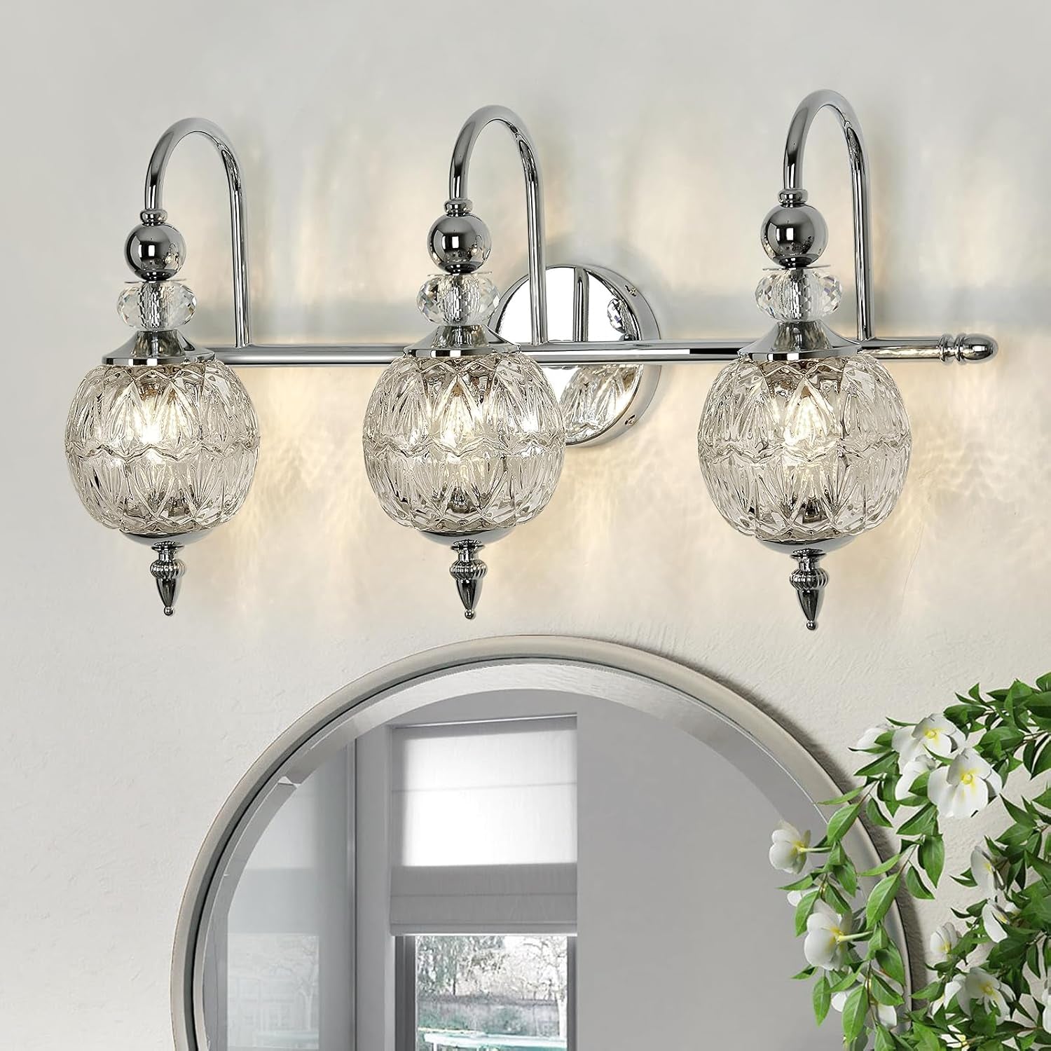 2-Light Gold Vintage Glass Globe Bathroom Vanity Light