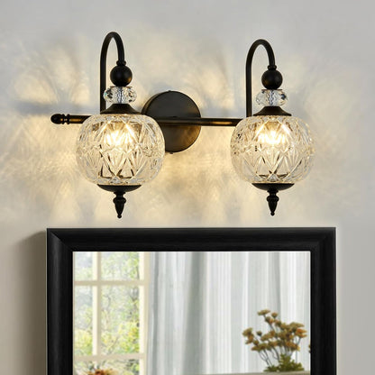 2-Light Gold Vintage Glass Globe Bathroom Vanity Light