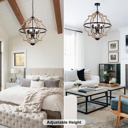 Rustic Farmhouse Globe Wood Chandelier
