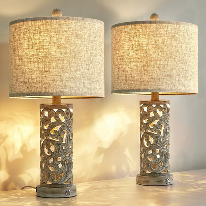 22” 3-Way USB Touch Table Lamp Set of 2