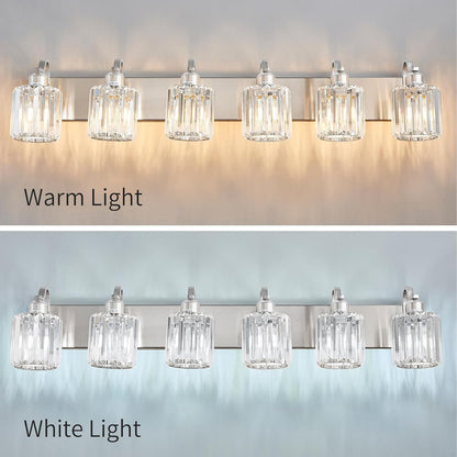 6-Light Brushed Nickel Crystal Bathroom Vanity Light
