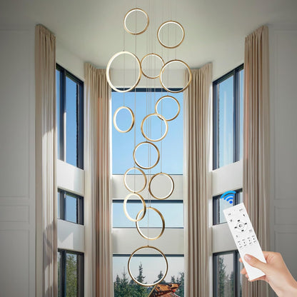 20-Ring Modern LED Gold Foyer Chandelier