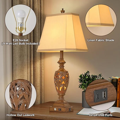 29.5" Touch Table Lamps Set – USB, 3-Way Dim